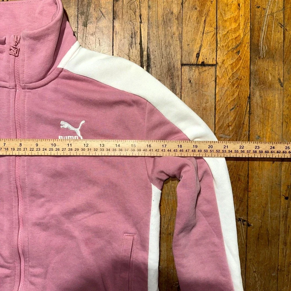 Puma Track Jacket Womens Medium Pink White Embroidered Logo Long Sleeve Full Zip